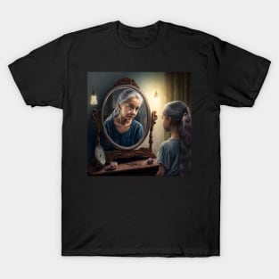 Little girl looking at mirror T-Shirt